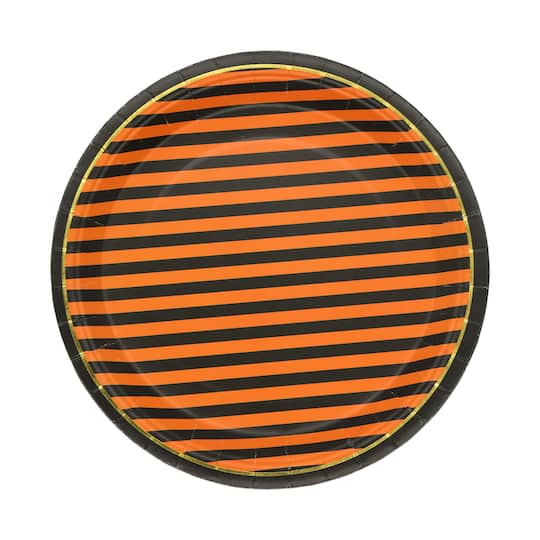 Michaels, 9" Halloween Orange & Black Striped Dinner Plates, 10ct. by Celebrate It™ – Category: Halloween Party Supplies
